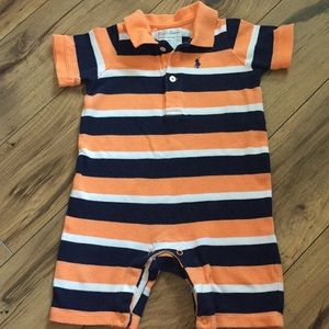 Ralph Lauren Striped Infant Romper 9M Orange Navy